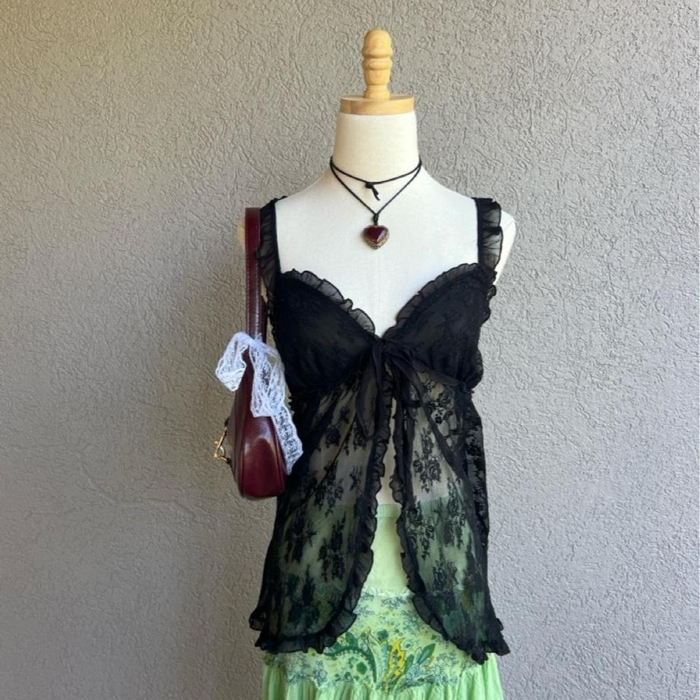 Y2K Apt 9 Black Lace Babydoll Lingerie Top Size Medium Whimsigoth